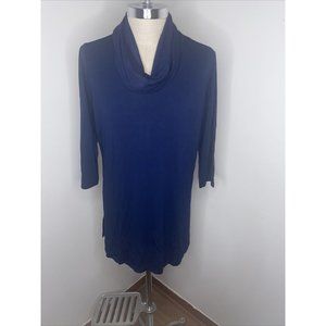 New J Jill Womens Blue Tunic Top XL Shirt Long Sleeve Shirt Cowl Neck Dress